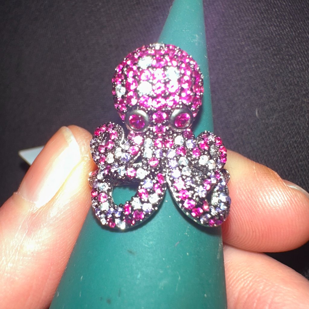 Pink Cz Octopus Ring Sz 8 Silver